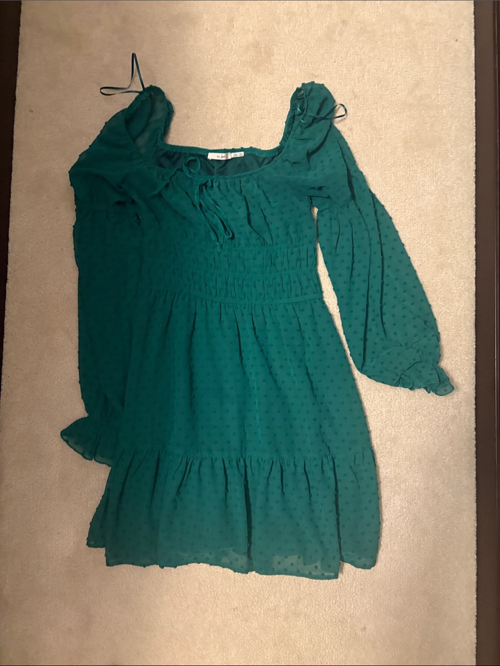Smocked Waist Square Neck Green Women's Dress